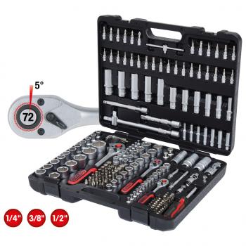 KS-TOOLS Steckschlüssel-Koffer CLASSIC 179tlg. 1/4" + 3/8" + 1/2" im stabilem Kunststoff-Koffer