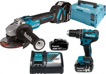 MAKITA Akku-Kombo-Kit DLX2334J 18V/3x3,0Ah Li-Ion DHP485 Schlagbohrschrauber + DGA504 Winkelschleifer im MakPac Gr.4