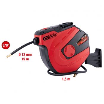 KS-TOOLS Druckluft-Schlauchaufroller 15+1,5m Schlauch-Innen-Ø13mm mit Wandhalterung, Anschlußgewinde 3/8"