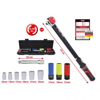 KS-Tools Drehmomentschlüssel-Satz 11tlg. ½“ ERGOTORQUE®precision 20-200Nm mit Quick-Lock Drehknopf-Umsteck-Ratschenkopf