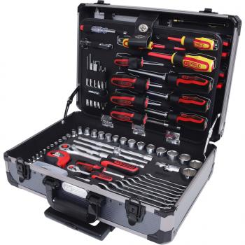 KS-TOOLS Universal-Werkzeugkoffer 130tlg. ¼“ und ½“ im Aluminium-Trolley